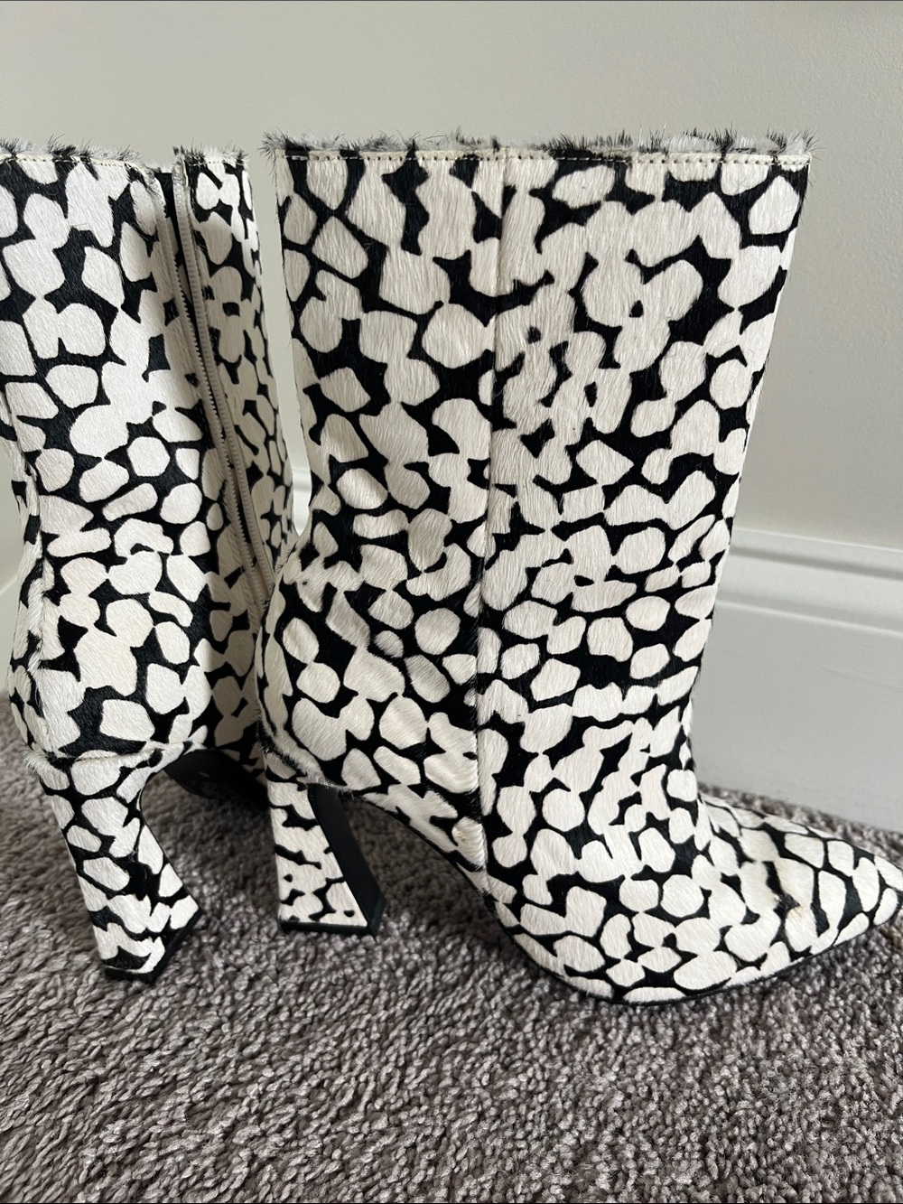 LPA Marrieta Black and White Patterned Mid-Calf Heeled Boots